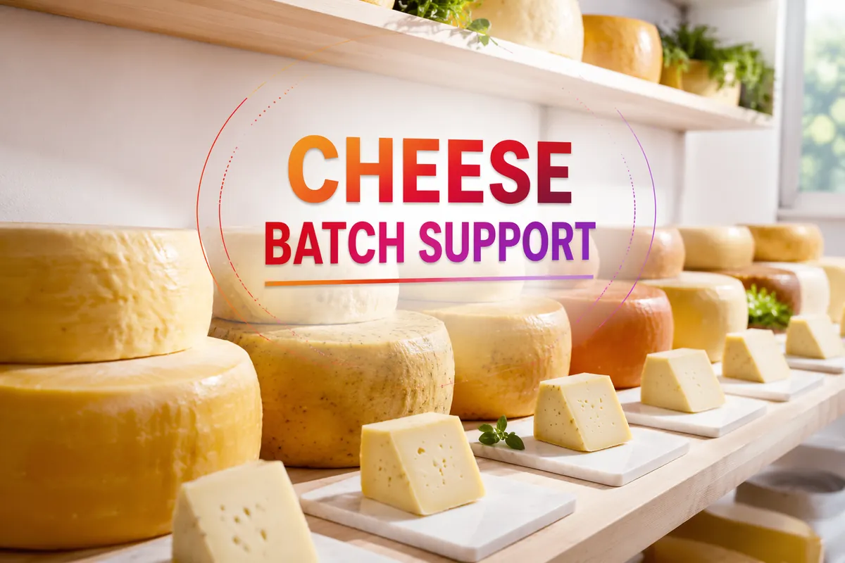 Hard cheese wheels ripening on wooden shelves, the stage where late blowing defects appear